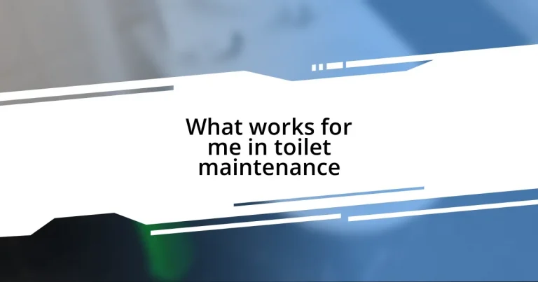 What works for me in toilet maintenance