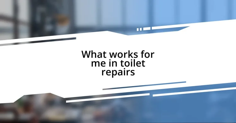 What works for me in toilet repairs