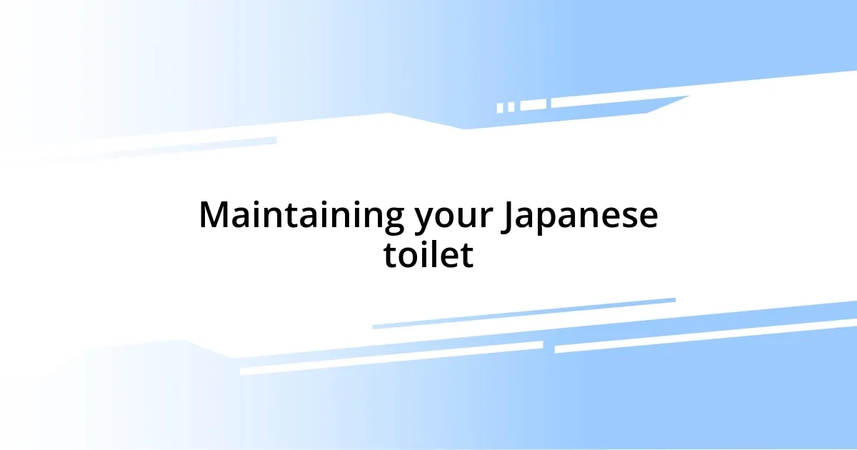 Maintaining your Japanese toilet