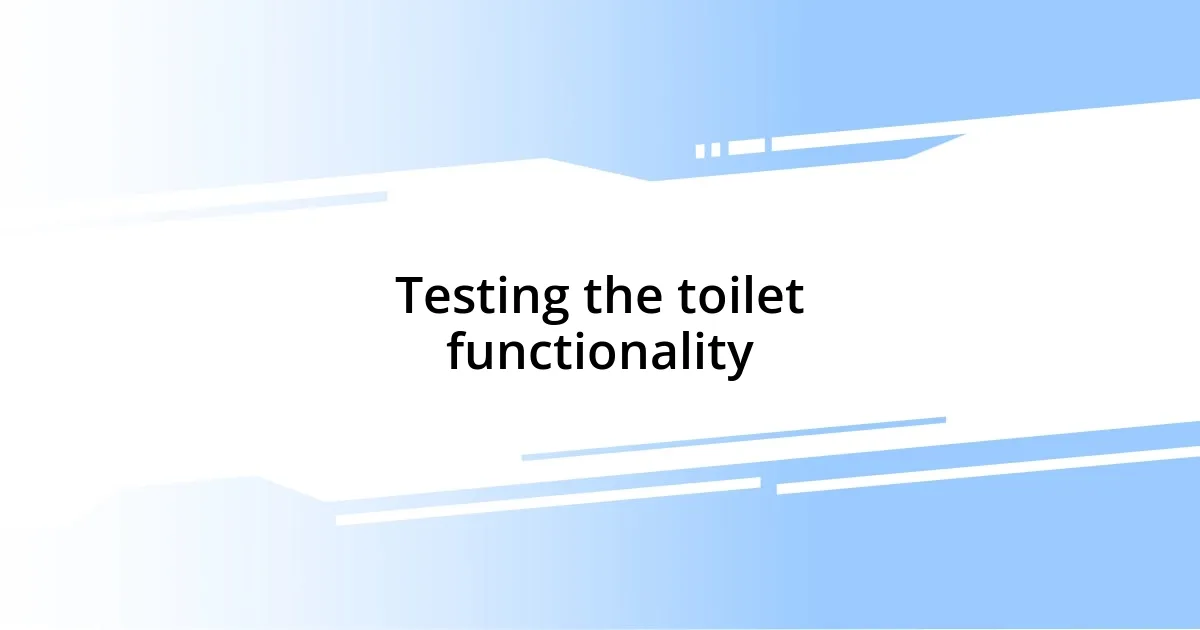 Testing the toilet functionality